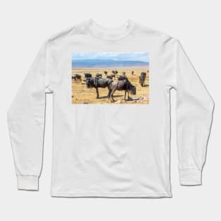 Wildebeest herd at Ngorongoro Crater in Tanzania Long Sleeve T-Shirt